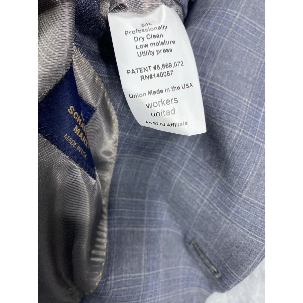 VTG Hart Schaffner Marx Sport Coat Sz 54L Blue Windowpane Wool Blazer Jacket NOS
